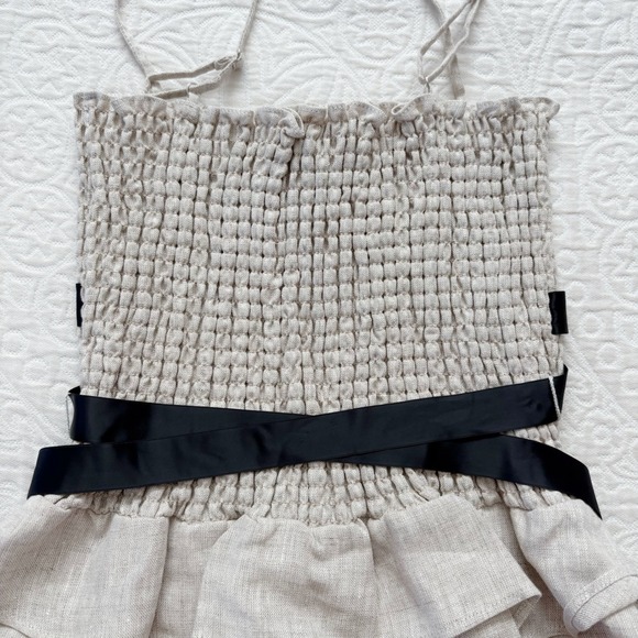 Reformation Miles Smocked Linen Midi Dress,‎ Oatmeal - Picture 4 of 6